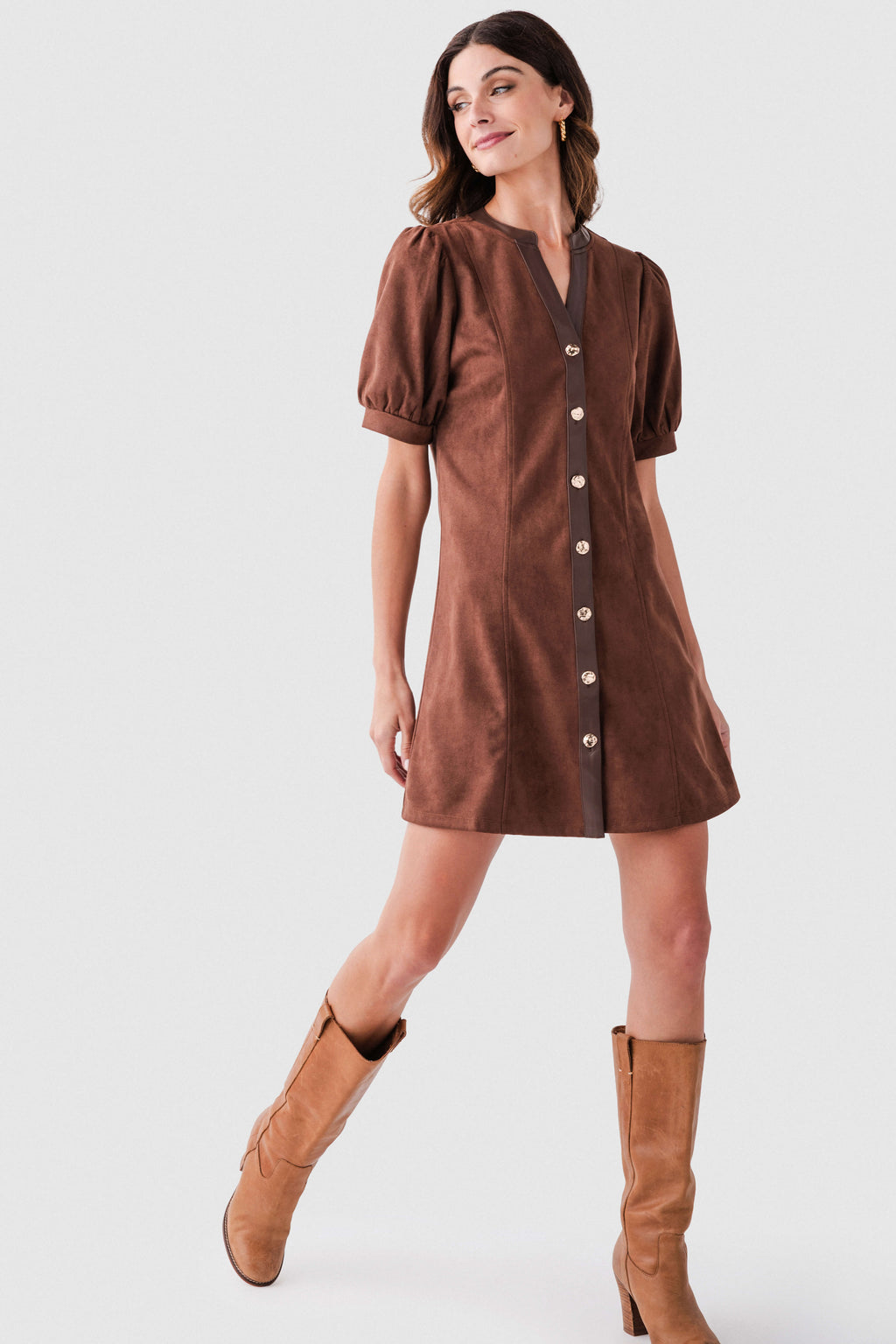 THML Suede Button Up Dress