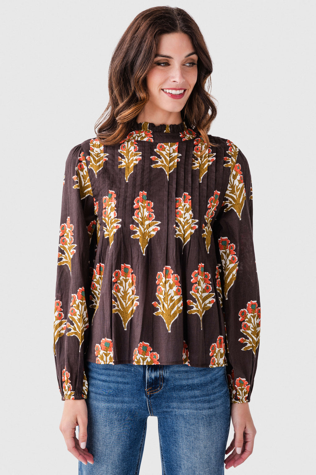 THML Block Print Pleated L/S Top