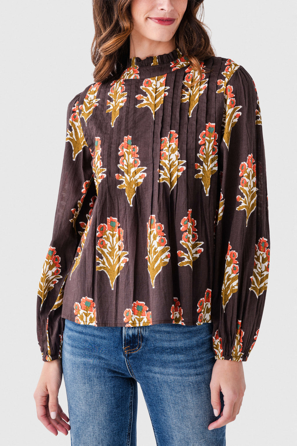 THML Block Print Pleated L/S Top