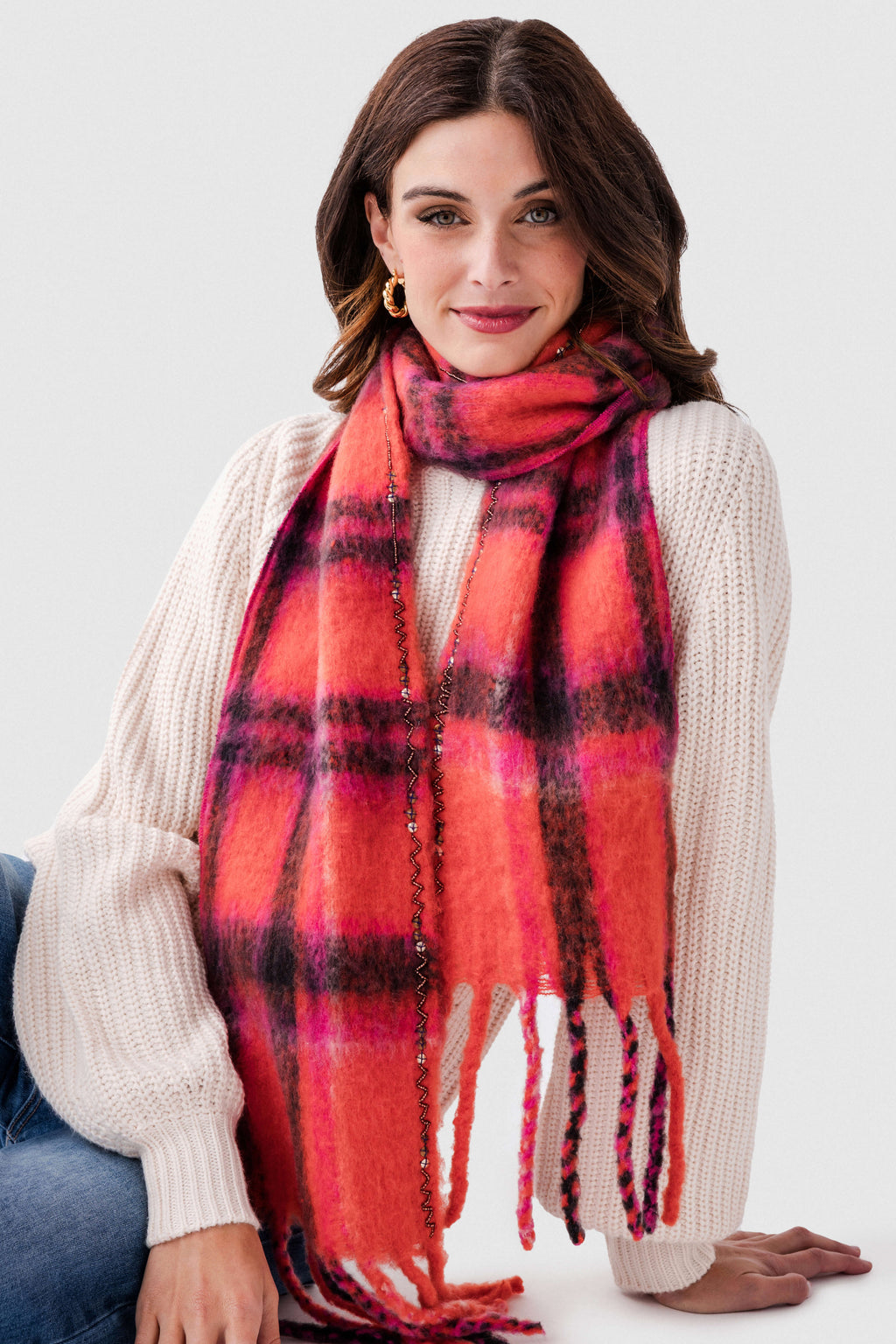 Free People Highland Plaid Skinny Scarf