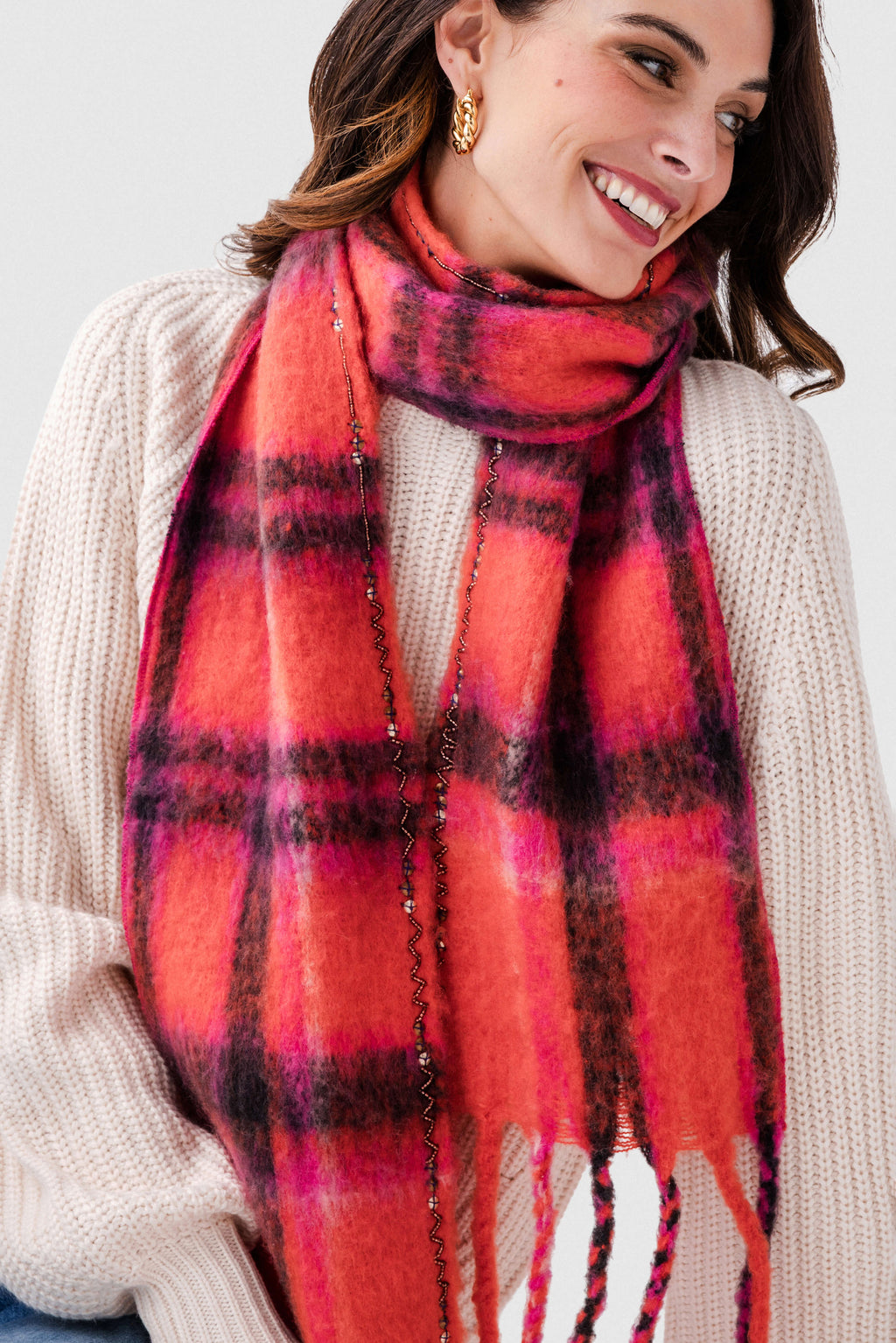 Free People Highland Plaid Skinny Scarf