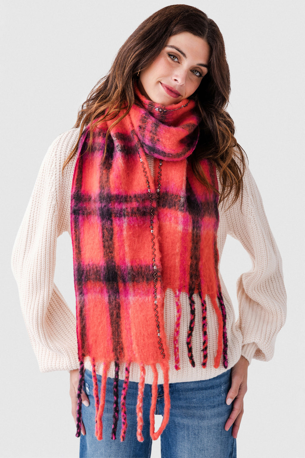 Free People Highland Plaid Skinny Scarf