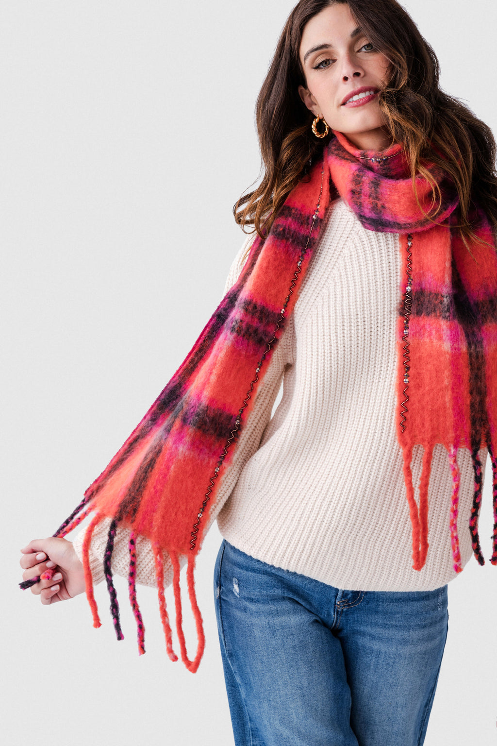 Free People Highland Plaid Skinny Scarf
