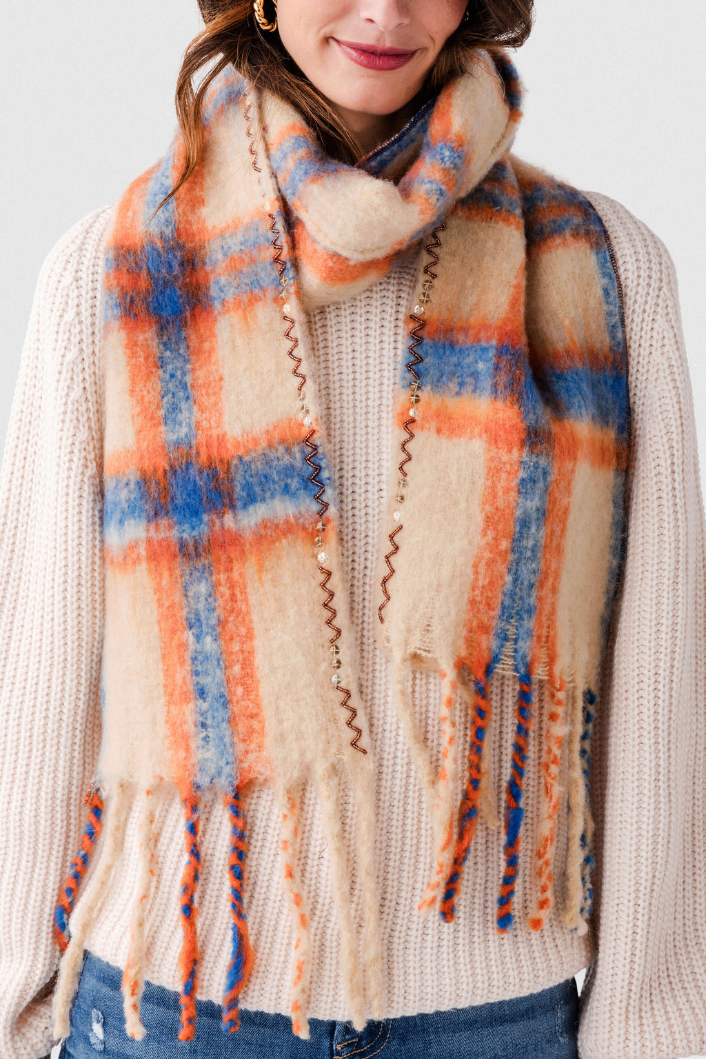 Free People Highland Plaid Skinny Scarf