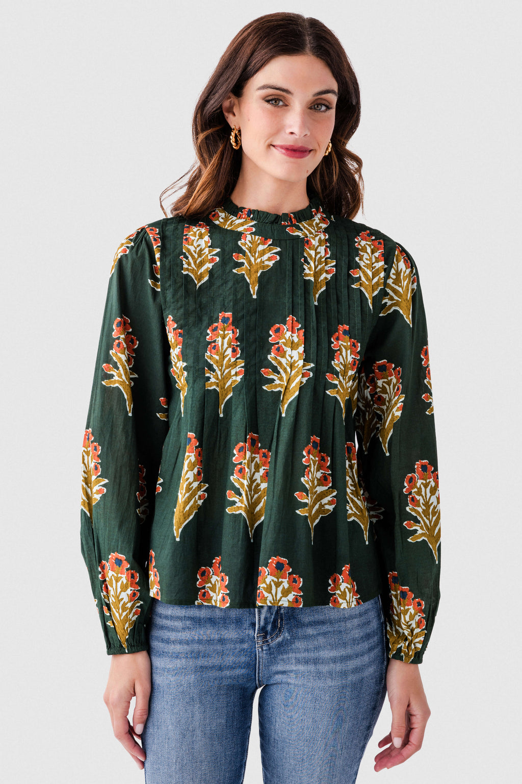 THML Block Print Pleated L/S Top