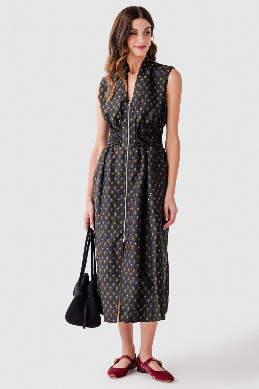 Fate V neckline Front Zip Midi Dress