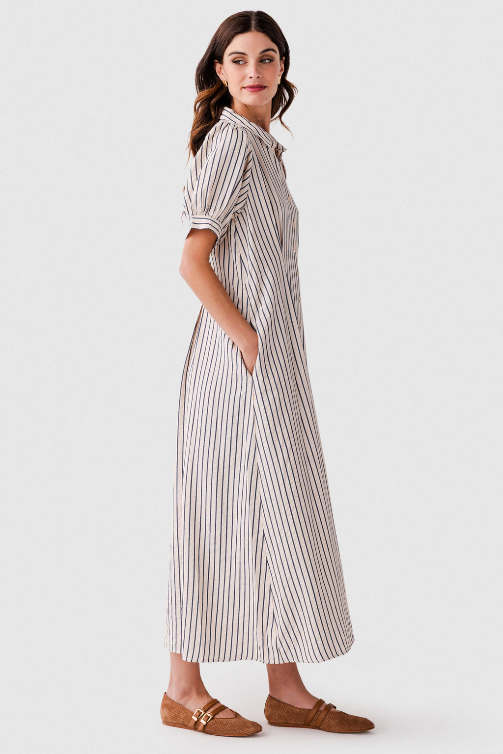 Jodifl Striped Pintuck Flare Midi Dress