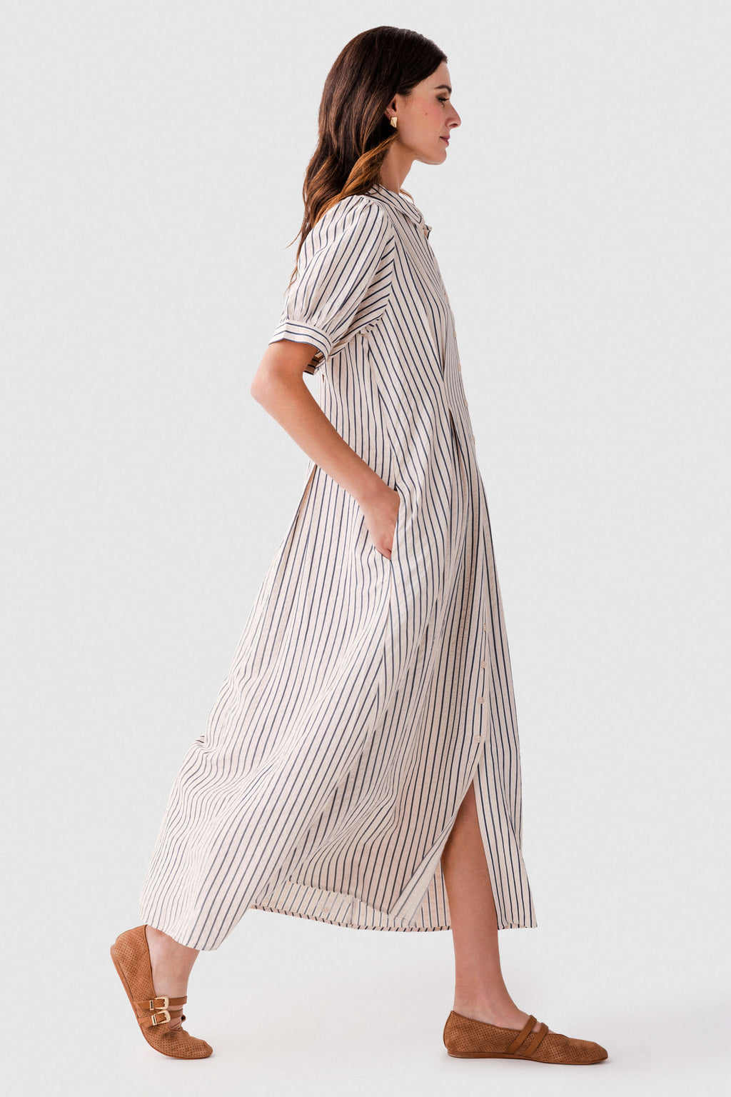 Jodifl Striped Pintuck Flare Midi Dress