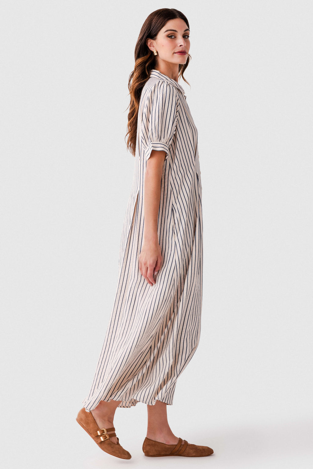 Jodifl Striped Pintuck Flare Midi Dress