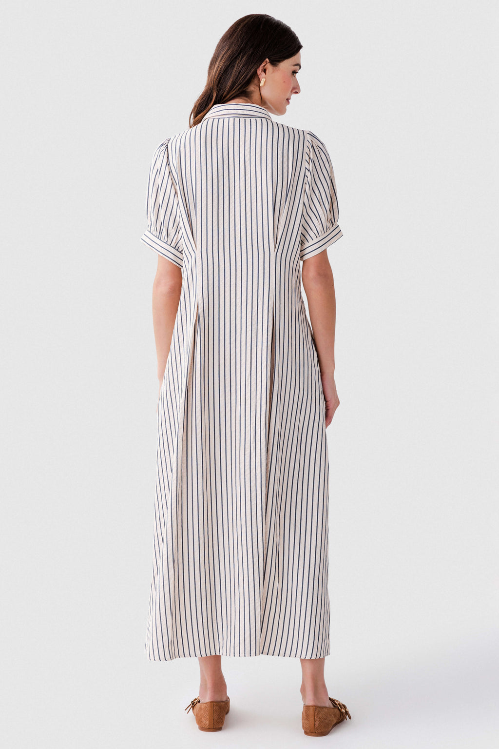 Jodifl Striped Pintuck Flare Midi Dress
