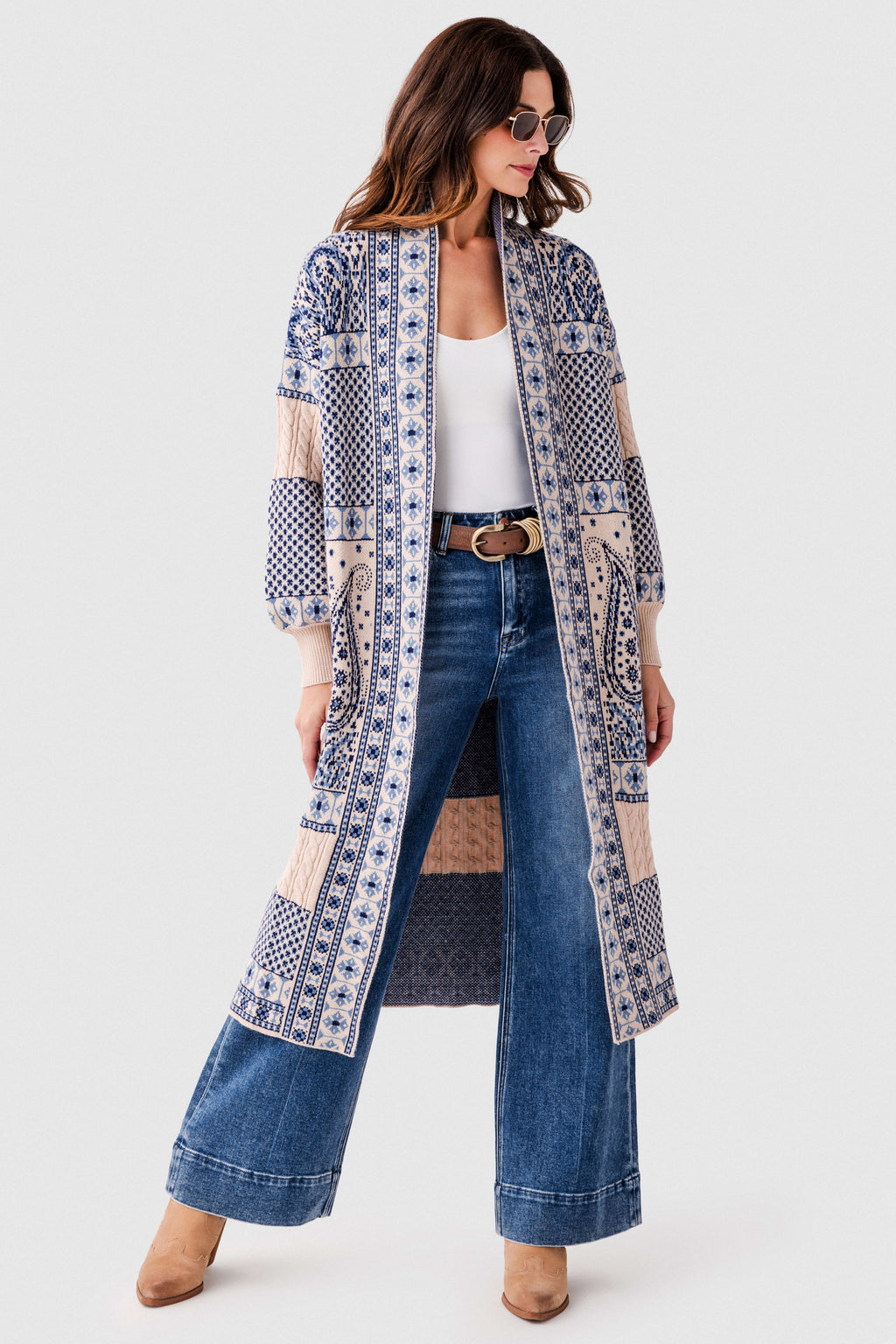 Hem & Thread Paisley Motif Sweater Coatigan