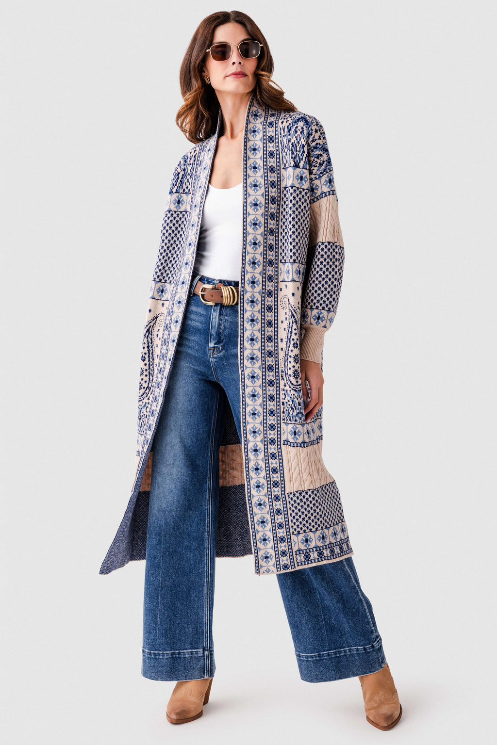 Hem & Thread Paisley Motif Sweater Coatigan