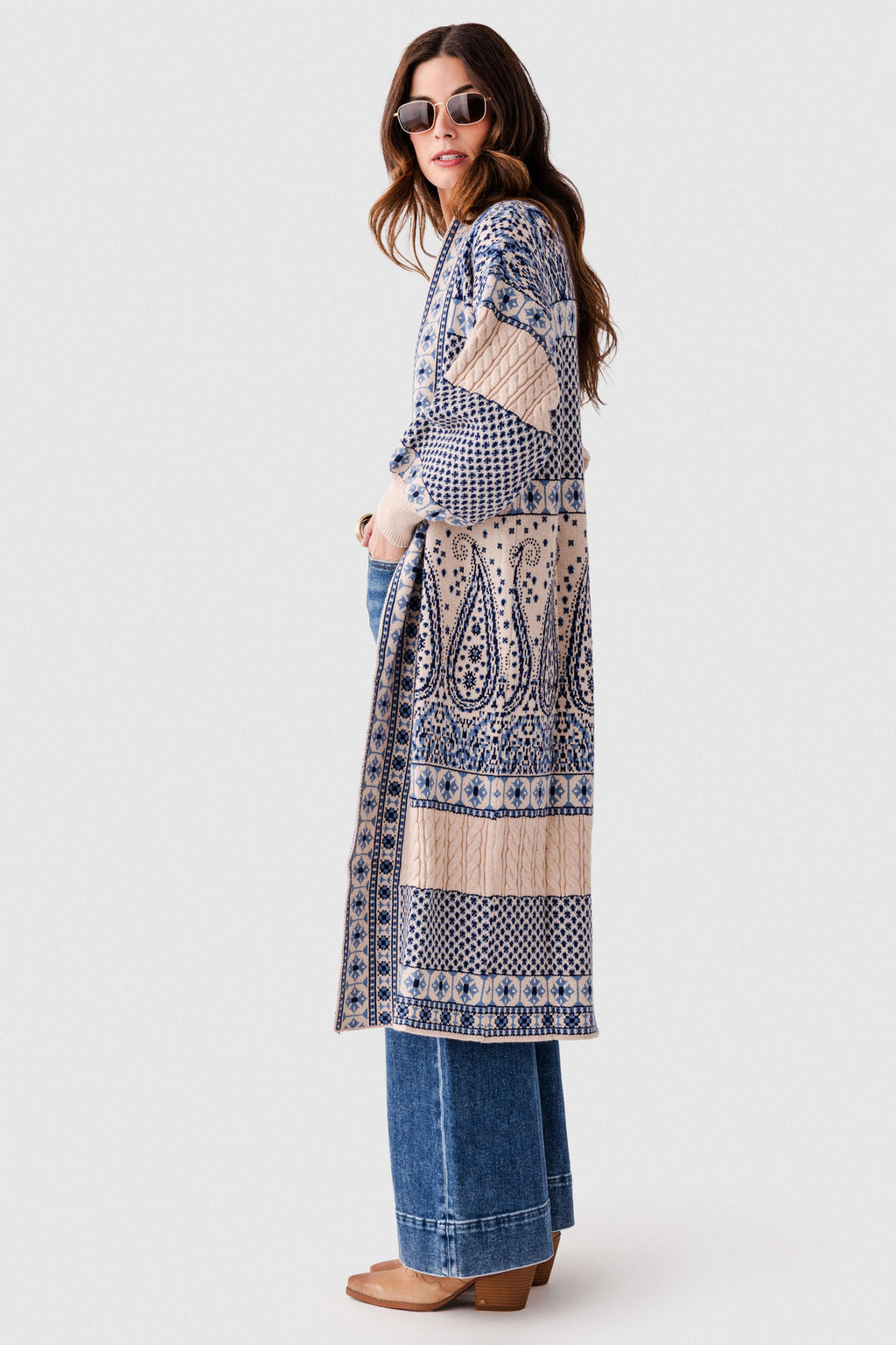 Hem & Thread Paisley Motif Sweater Coatigan