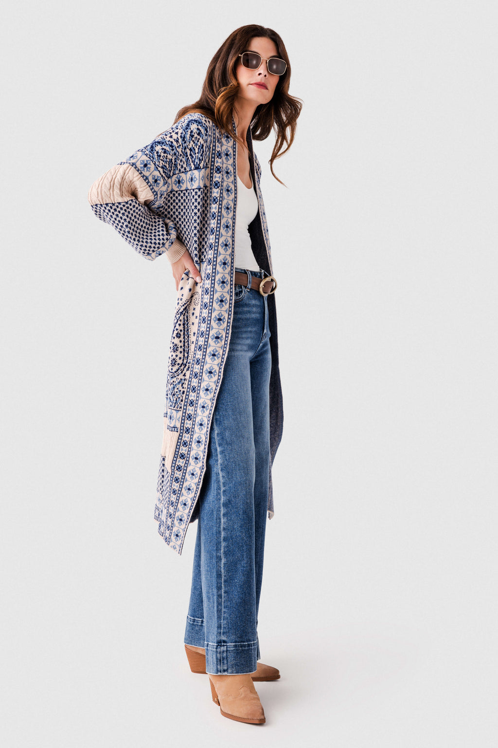 Hem & Thread Paisley Motif Sweater Coatigan