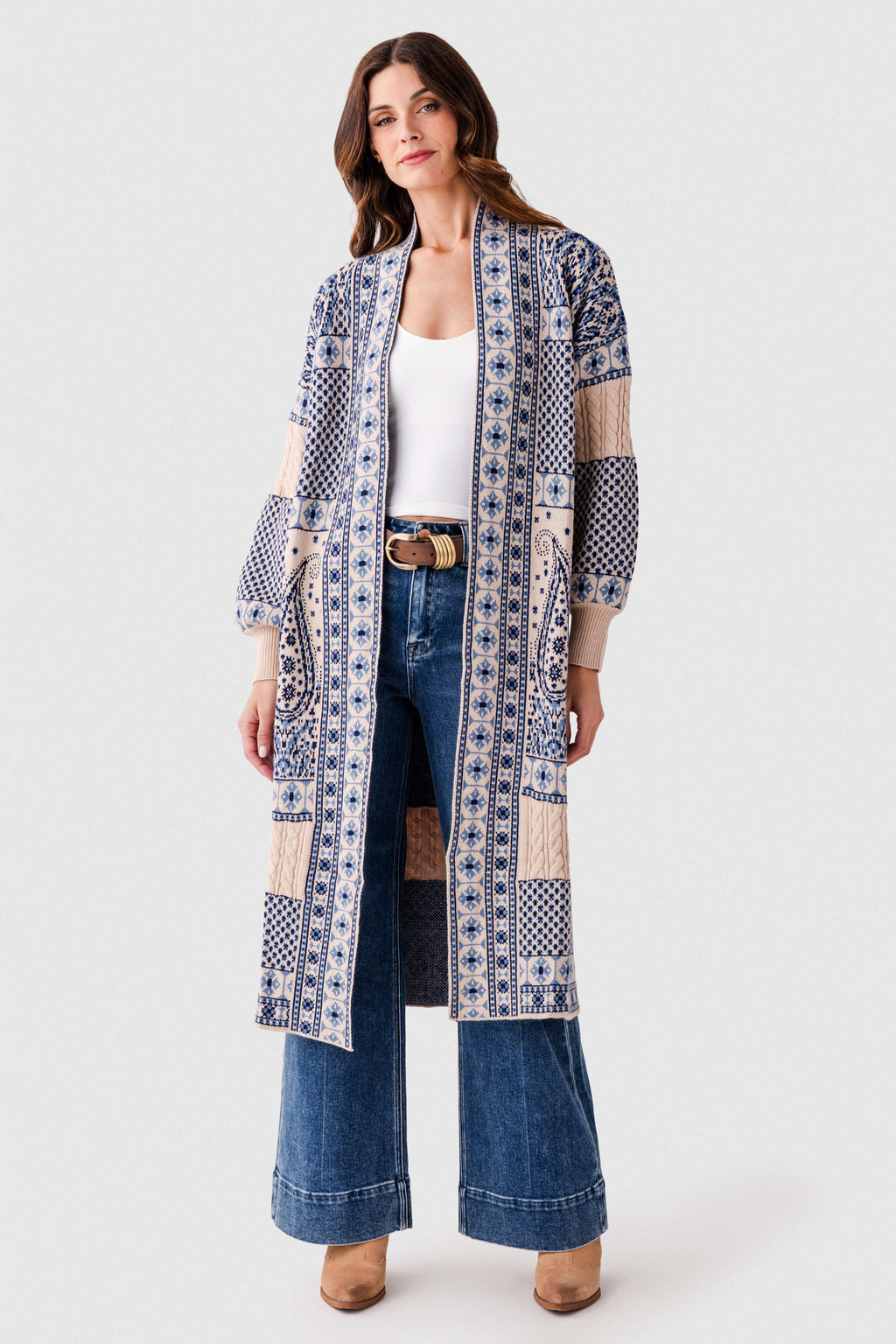 Hem & Thread Paisley Motif Sweater Coatigan