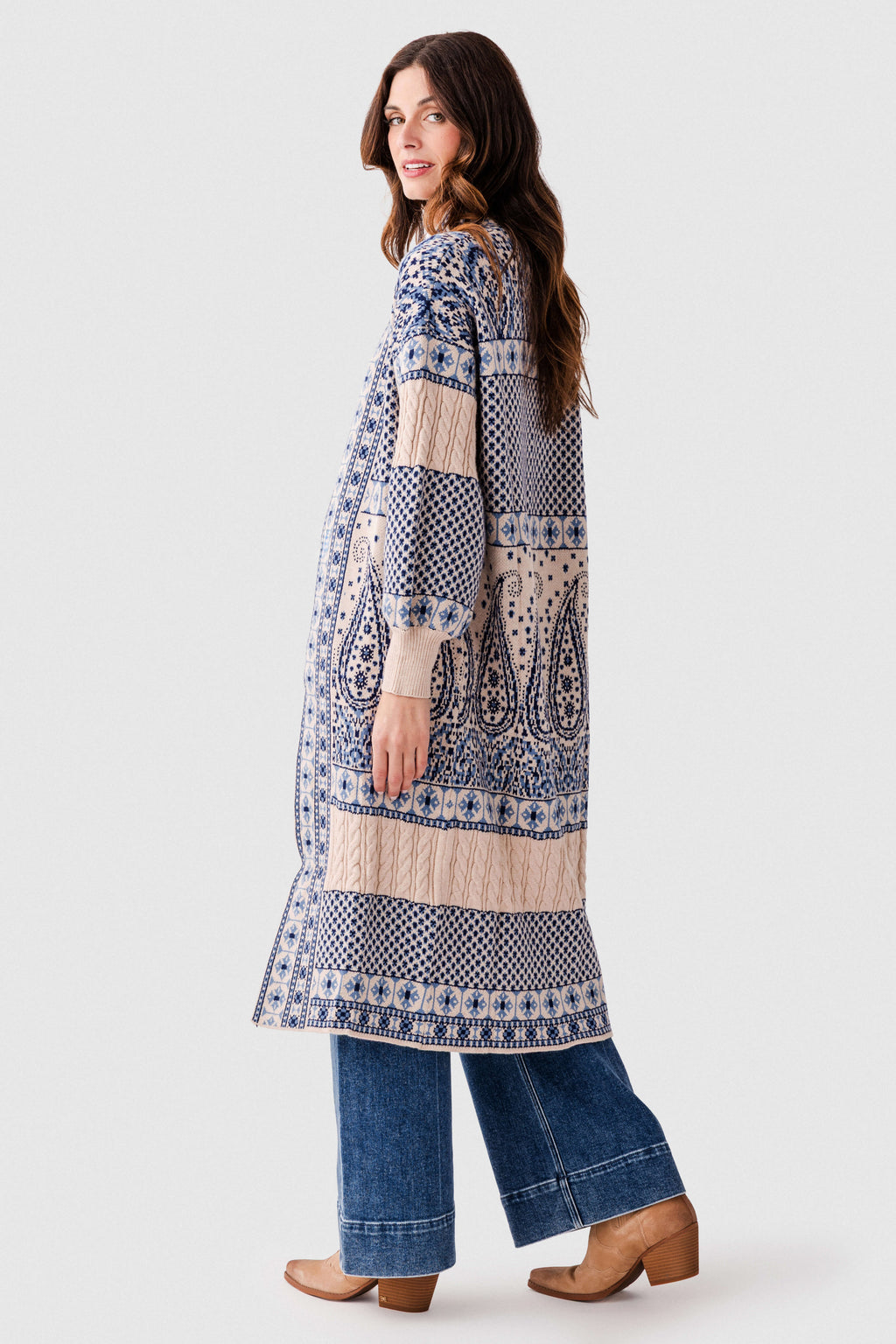 Hem & Thread Paisley Motif Sweater Coatigan