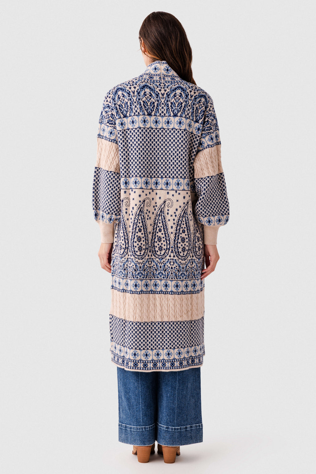 Hem & Thread Paisley Motif Sweater Coatigan
