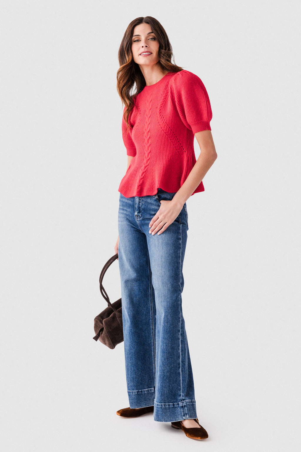 Strut & Bolt Flared Puff Sleeve Knit Top