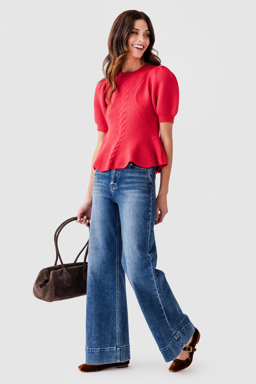 Strut & Bolt Flared Puff Sleeve Knit Top