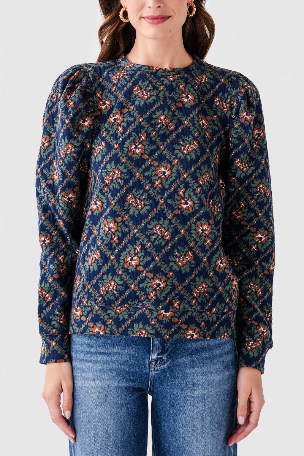 Fate Jacquard Fabric Puff Sleeve Top