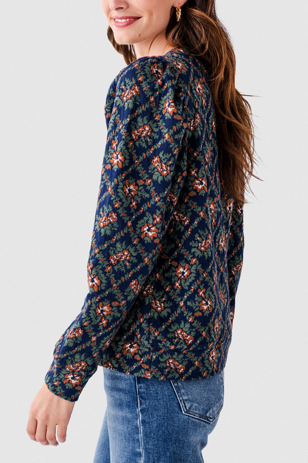 Fate Jacquard Fabric Puff Sleeve Top