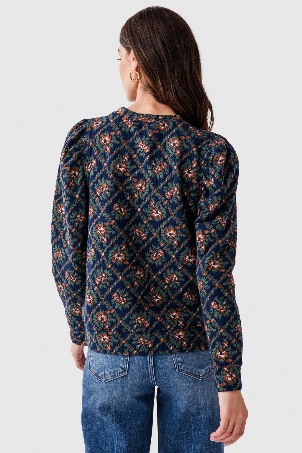 Fate Jacquard Fabric Puff Sleeve Top