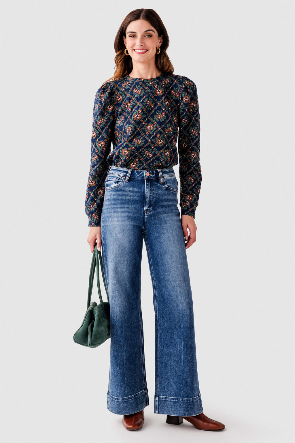 Fate Jacquard Fabric Puff Sleeve Top