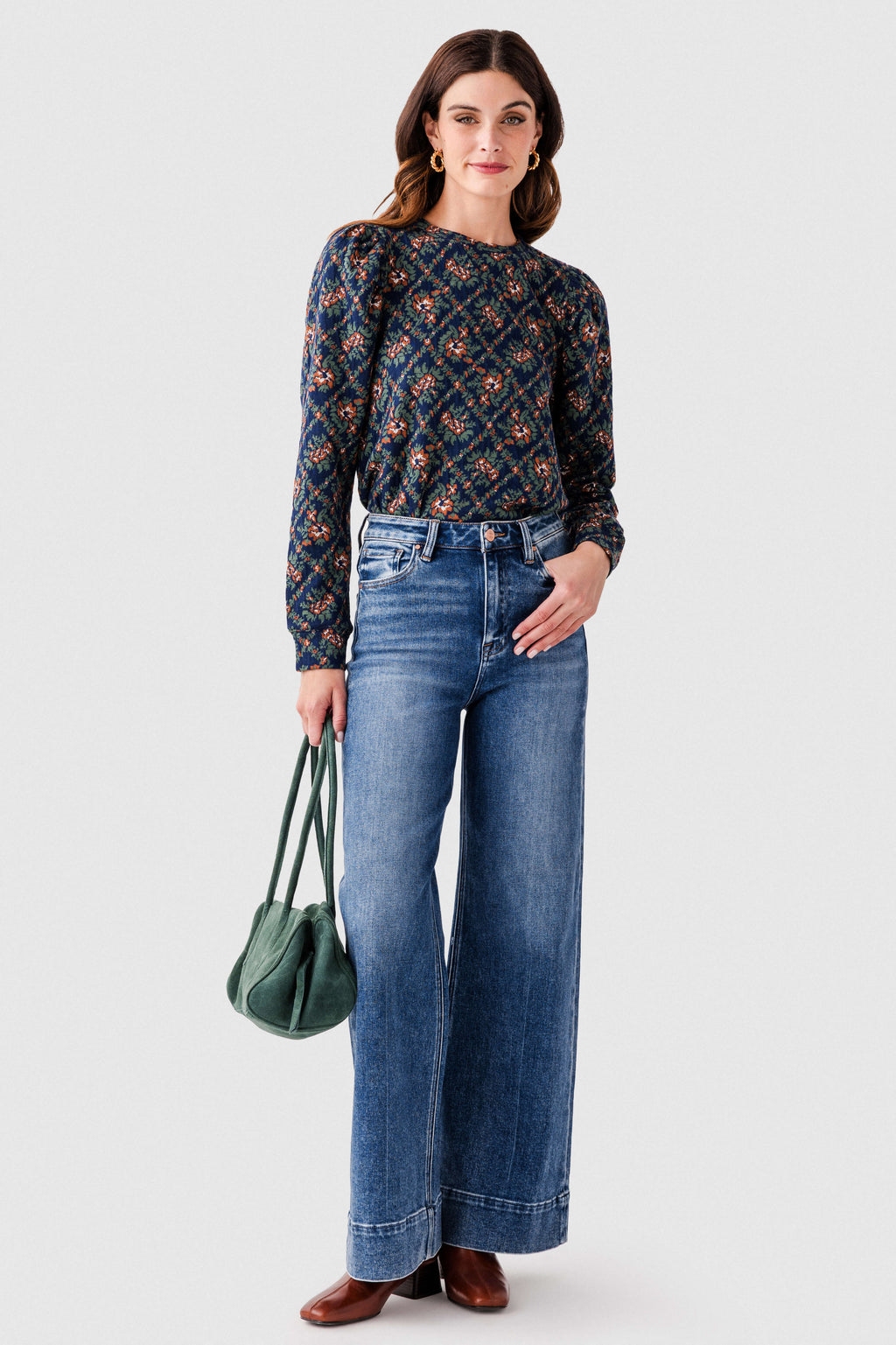 Fate Jacquard Fabric Puff Sleeve Top