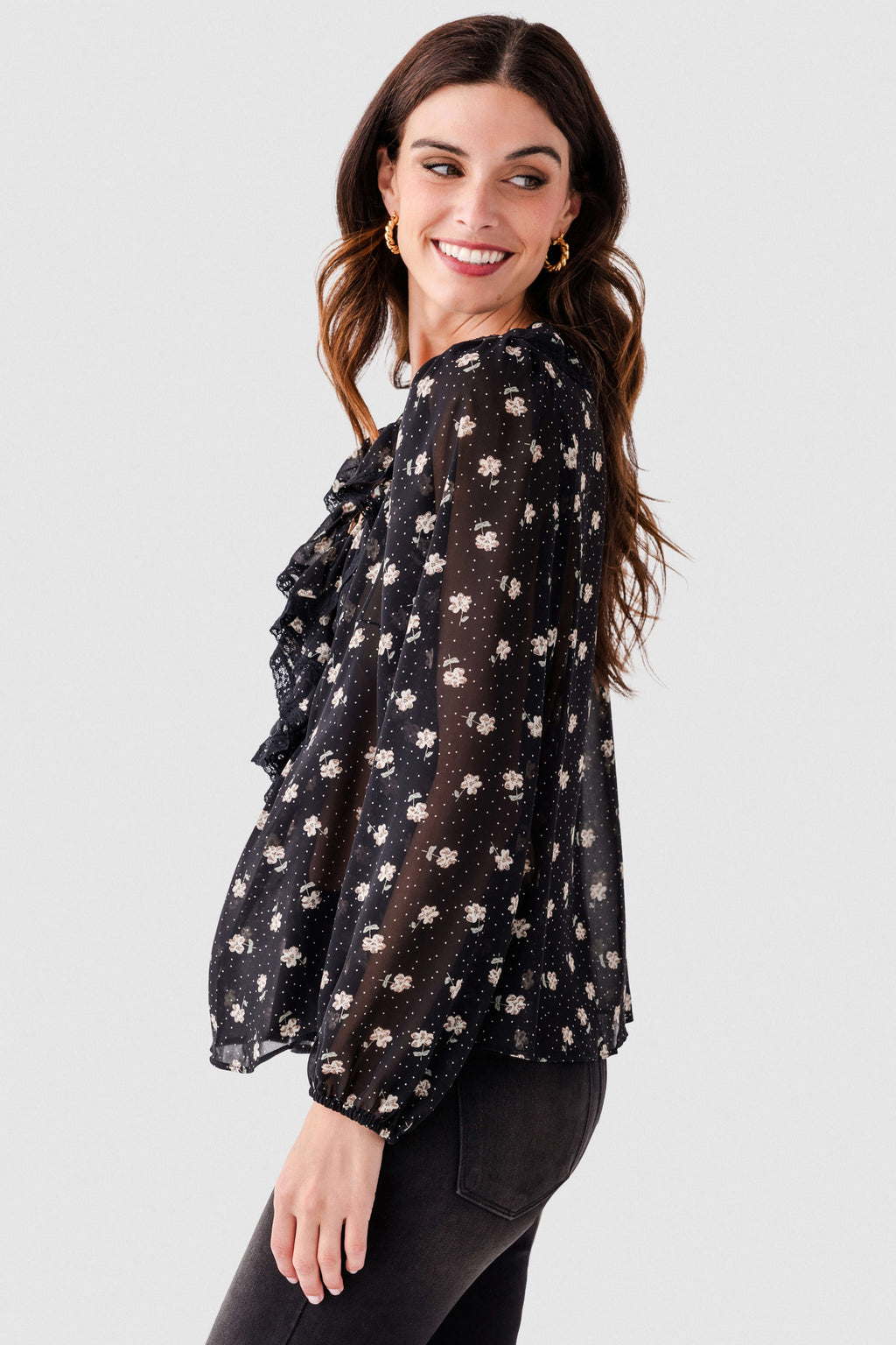 By Together Floral Print Ruffle Top