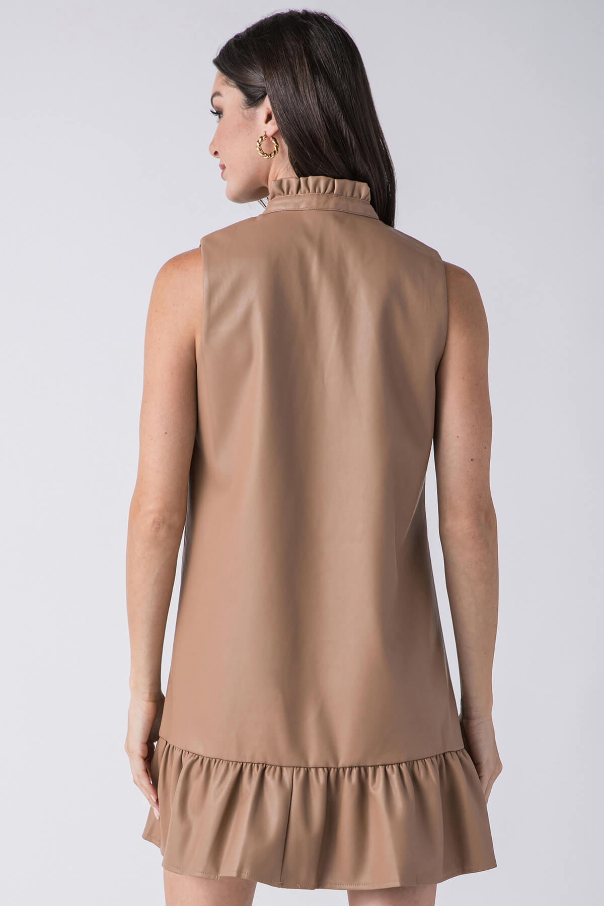 Thml Sleeveless Faux Leather Splitneck Dress Beige / Extra Small Thml Sleeveless Faux Leather Splitneck Dress Beige / Extra Small