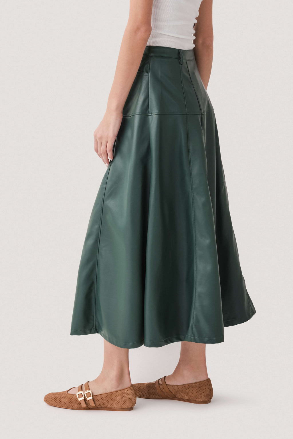 Fate Faux Leather Button Front A-Line Midi Skirt