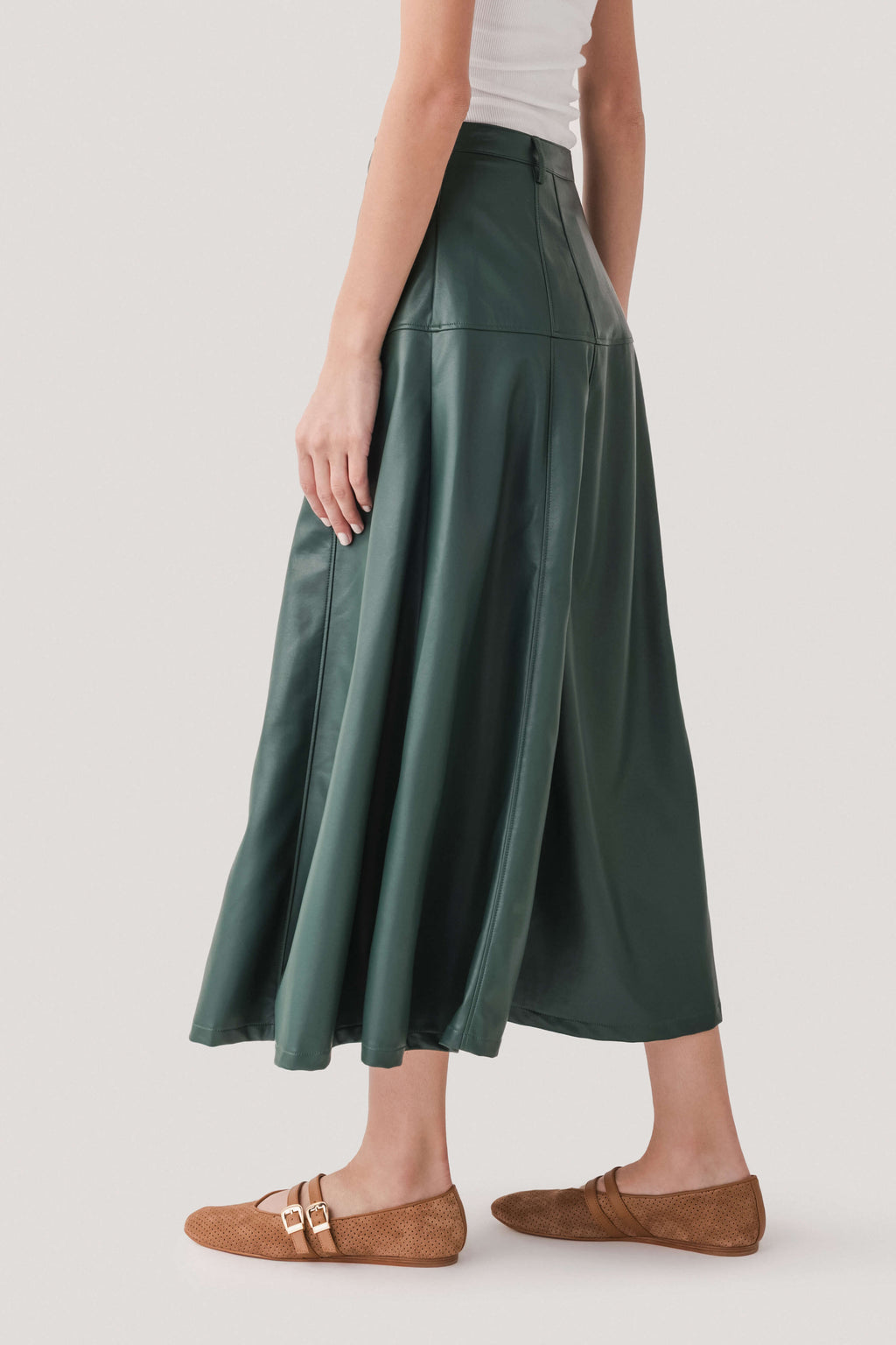 Fate Faux Leather Button Front A-Line Midi Skirt