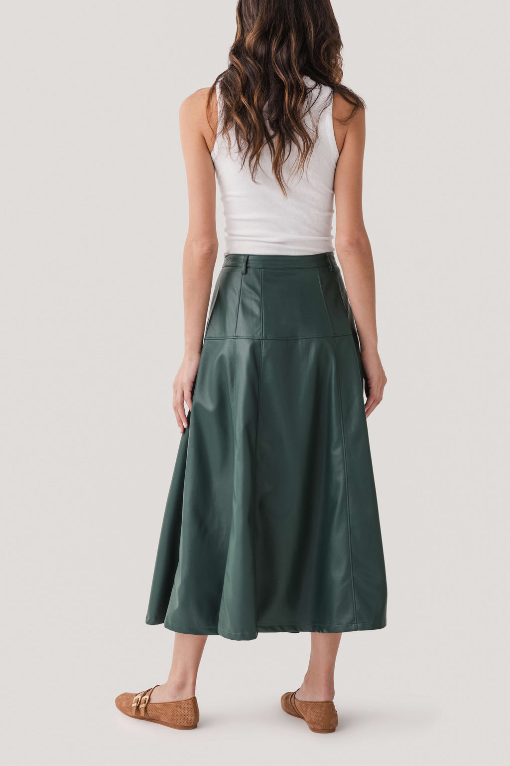Fate Faux Leather Button Front A-Line Midi Skirt