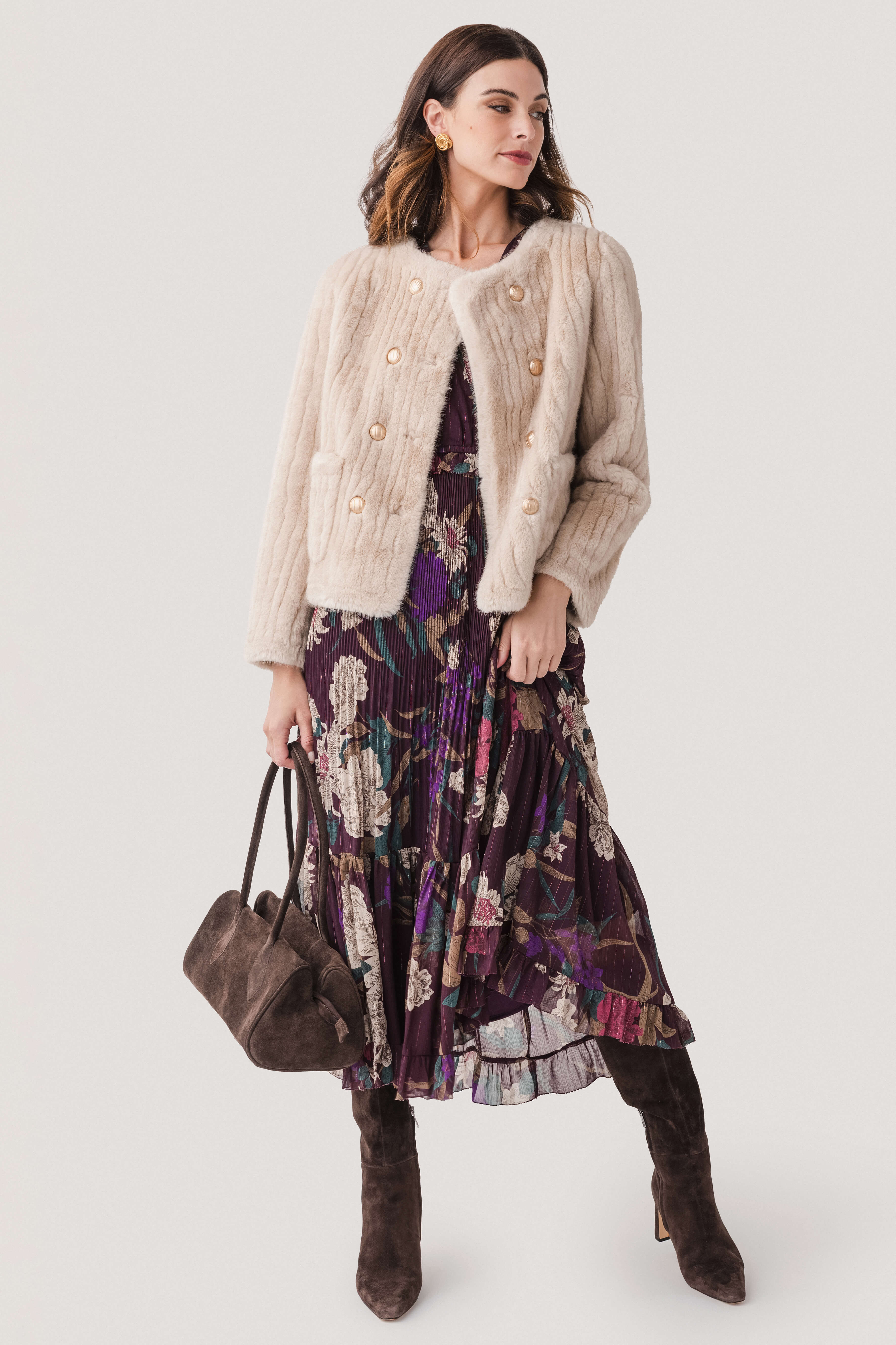 Current Air Floral Surplice Pleated Maxi Dress