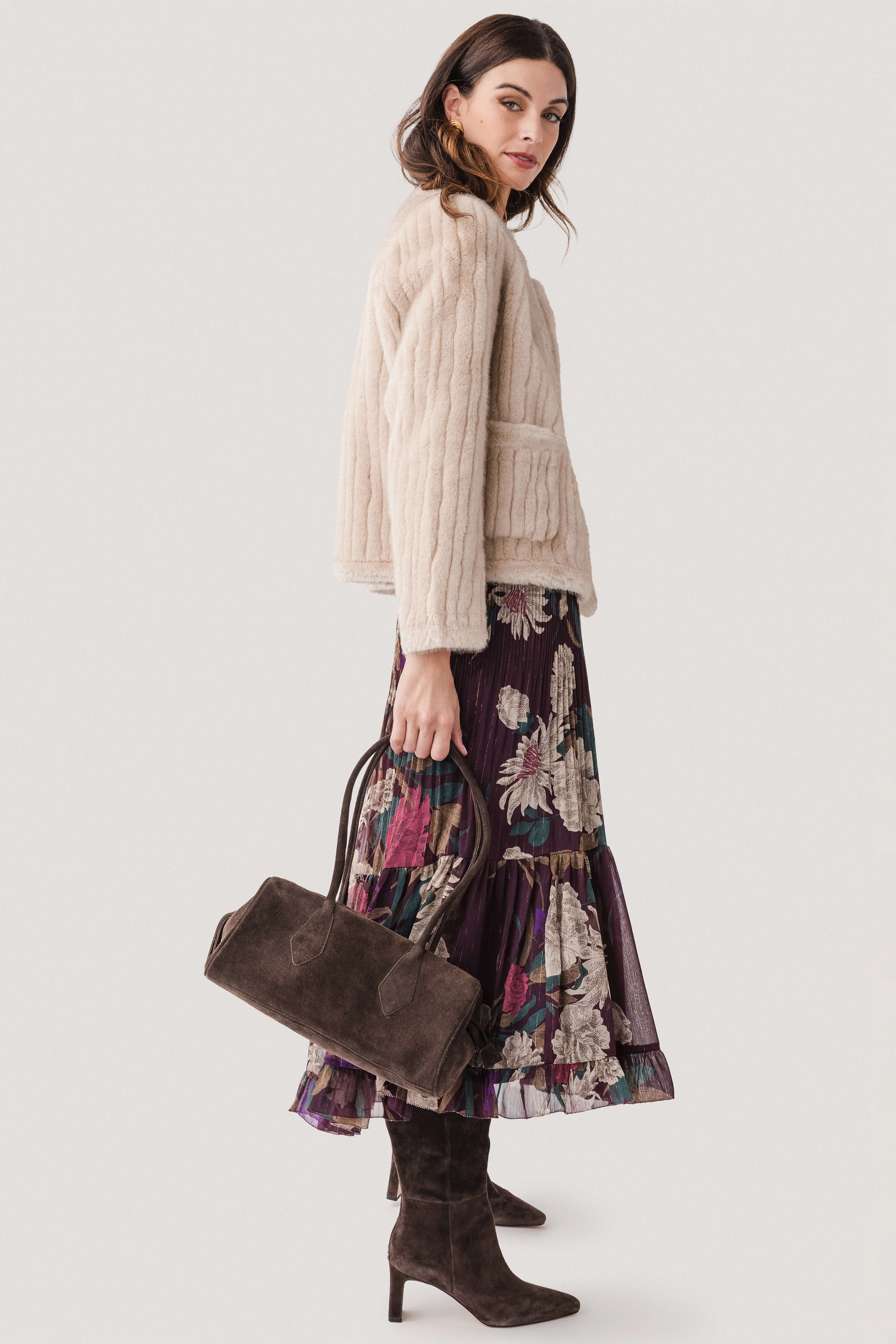 Current Air Floral Surplice Pleated Maxi Dress