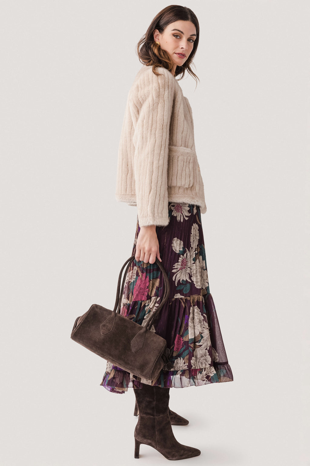 Molly Bracken Faux Fur Gold Button Jacket