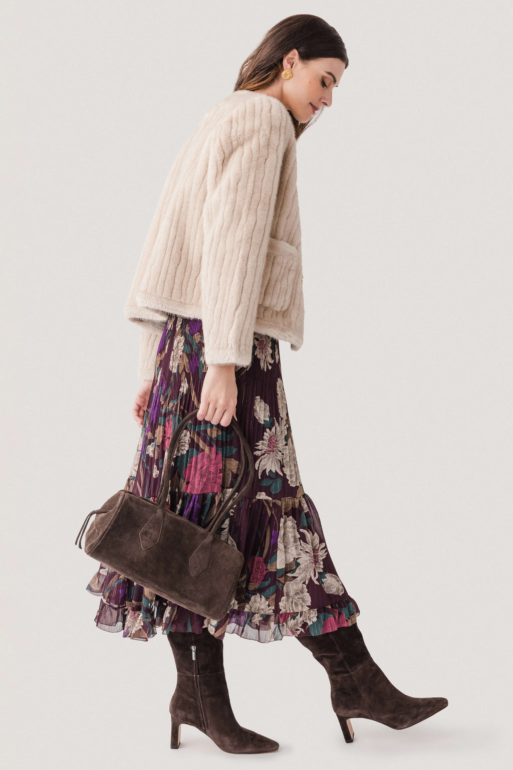 Molly Bracken Faux Fur Gold Button Jacket