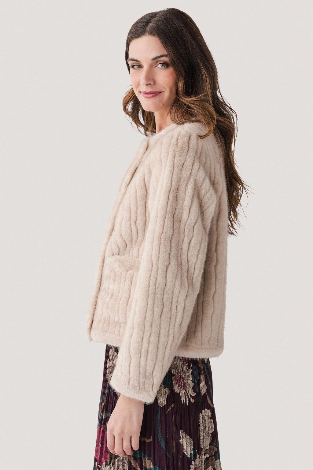 Molly Bracken Faux Fur Gold Button Jacket