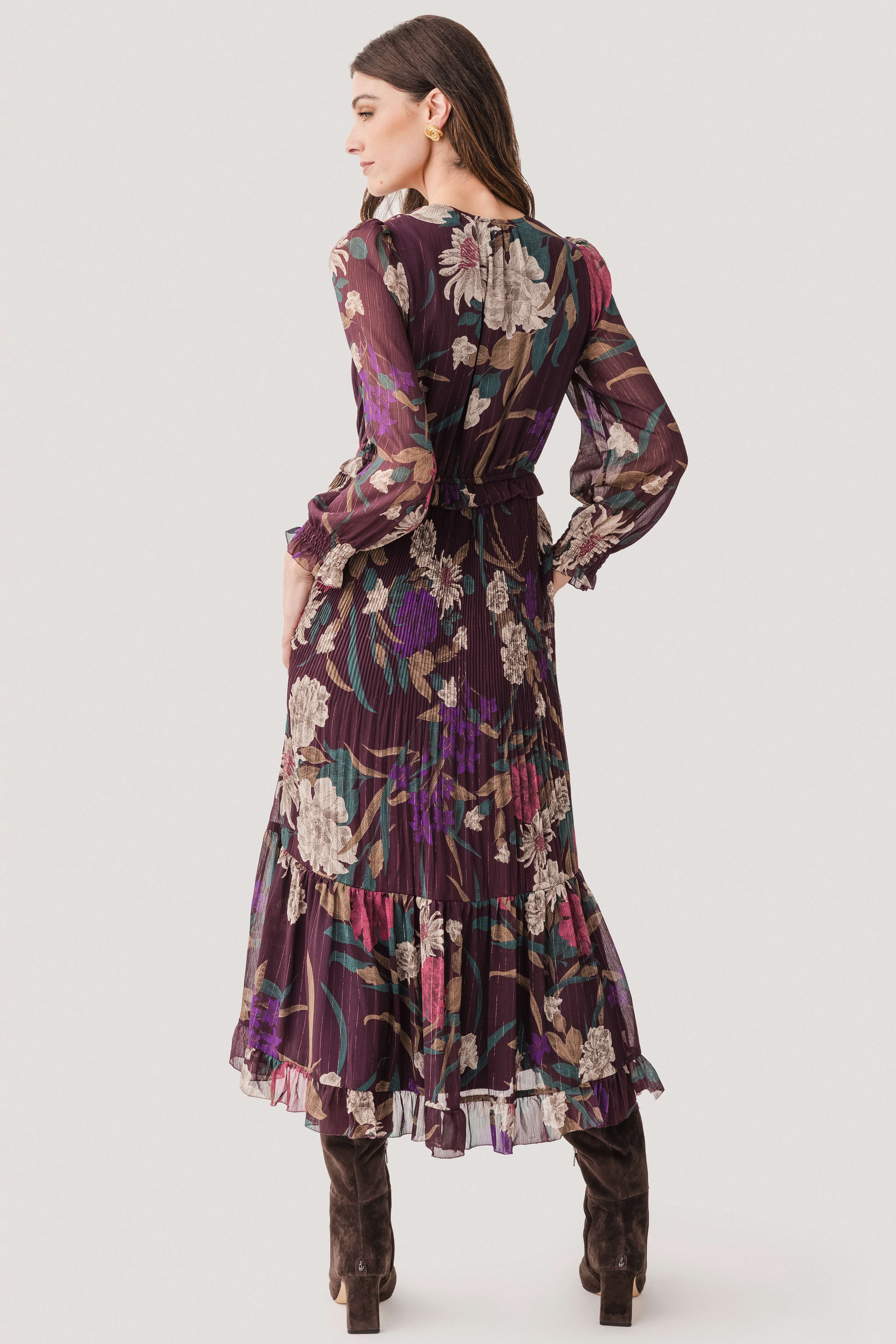 Current Air Floral Surplice Pleated Maxi Dress