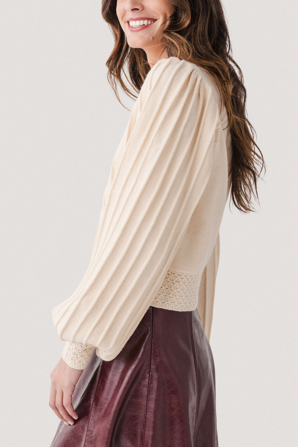 THML Balloon Sleeve Colorblock Knit Cardigan