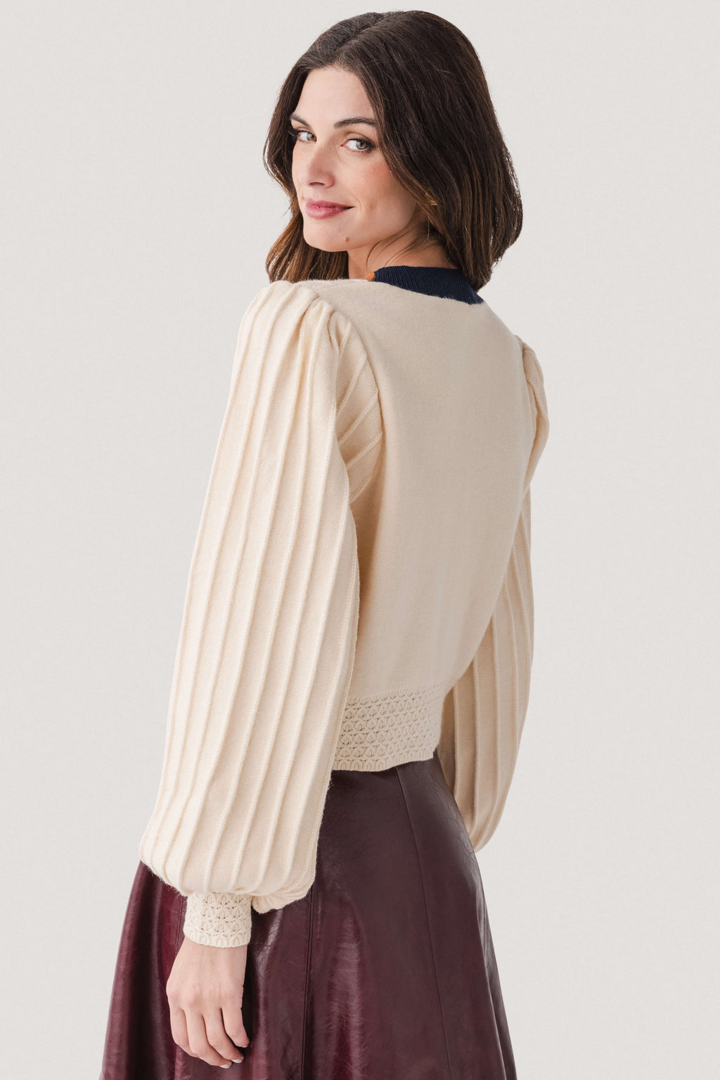 THML Balloon Sleeve Colorblock Knit Cardigan