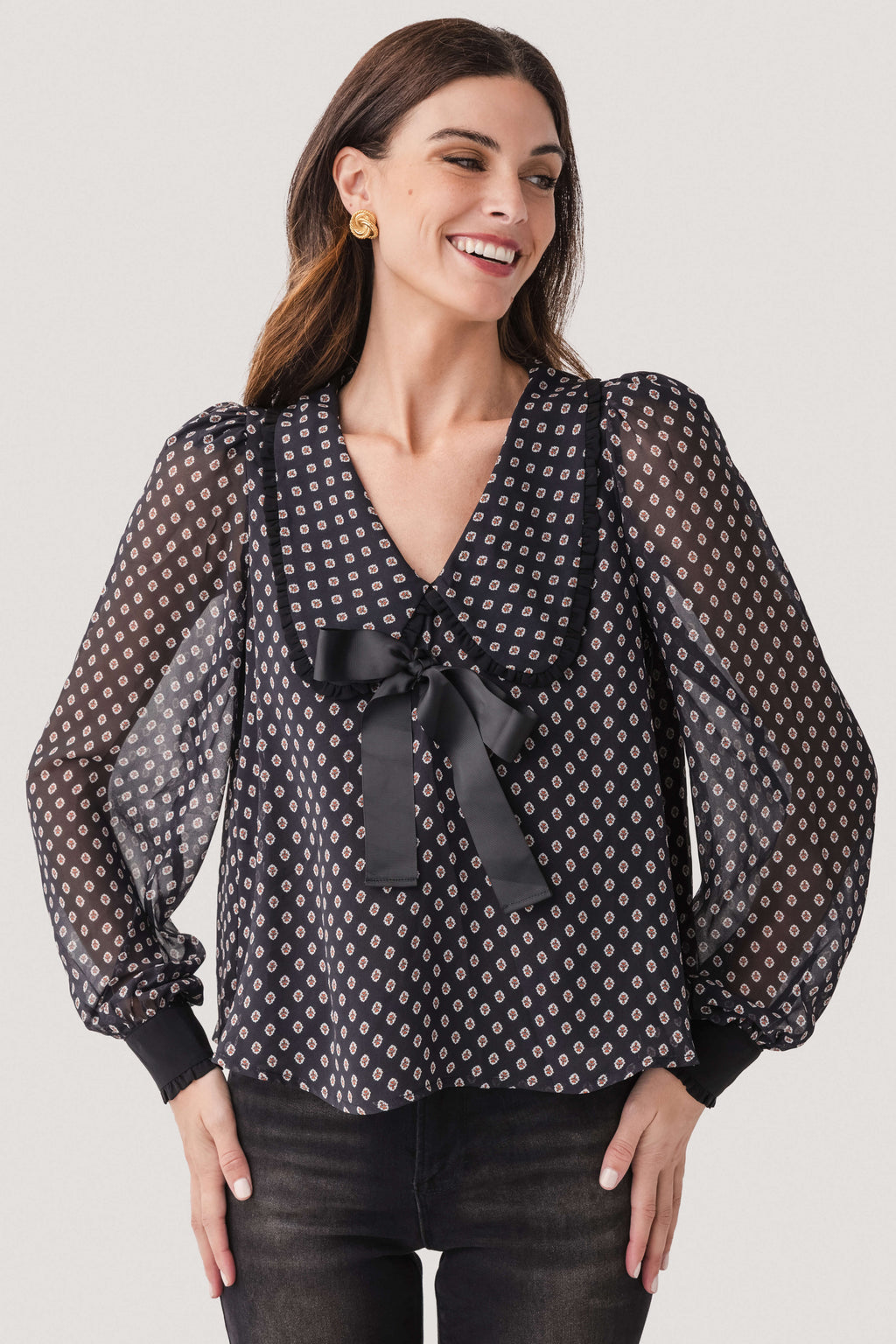 Fate Tie Front Chiffon Printed Top