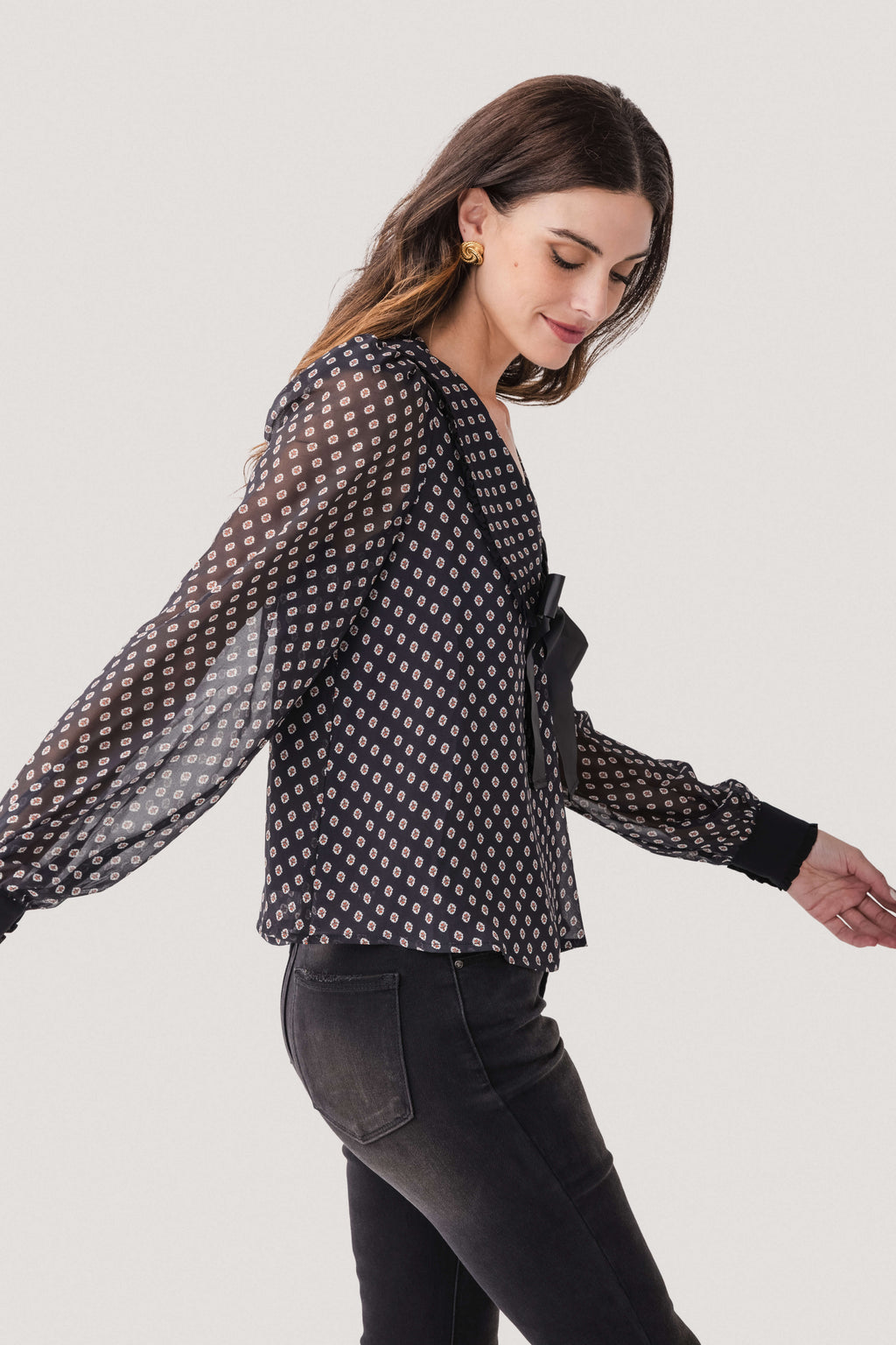 Fate Tie Front Chiffon Printed Top