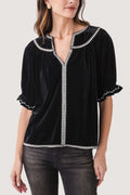 Fate Puff Sleeve Embroidered Velvet Top