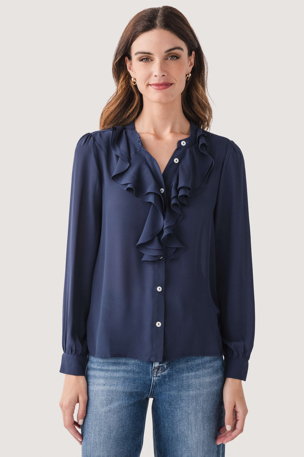 Molly Bracken Ruffle Neck Button Up Top