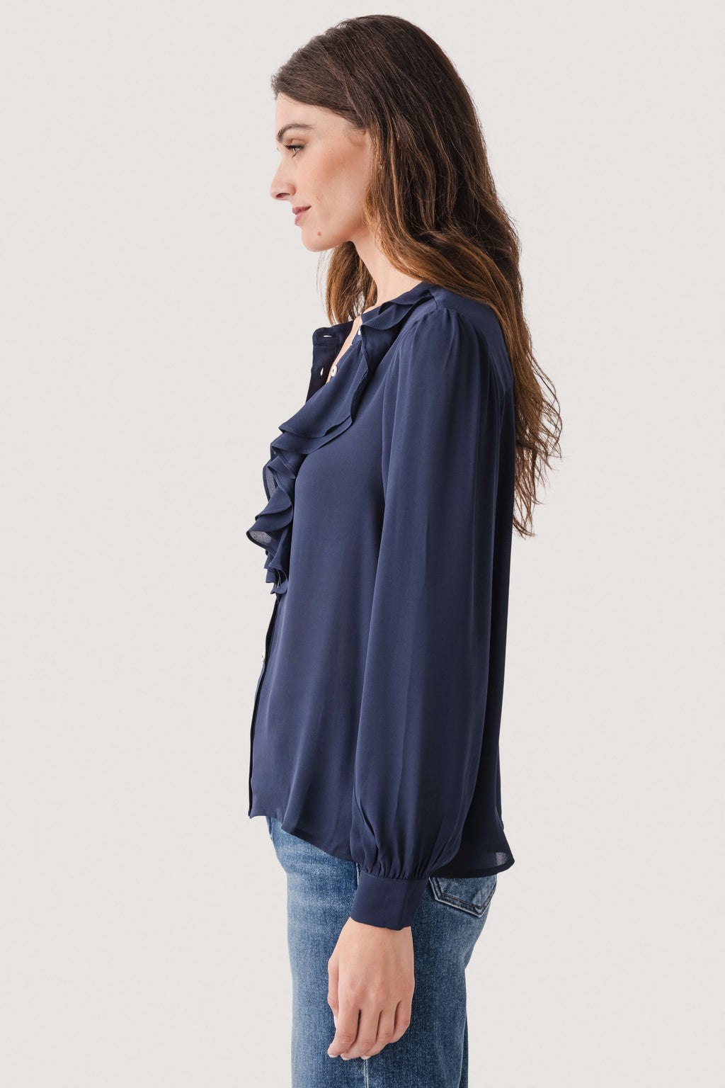 Molly Bracken Ruffle Neck Button Up Top