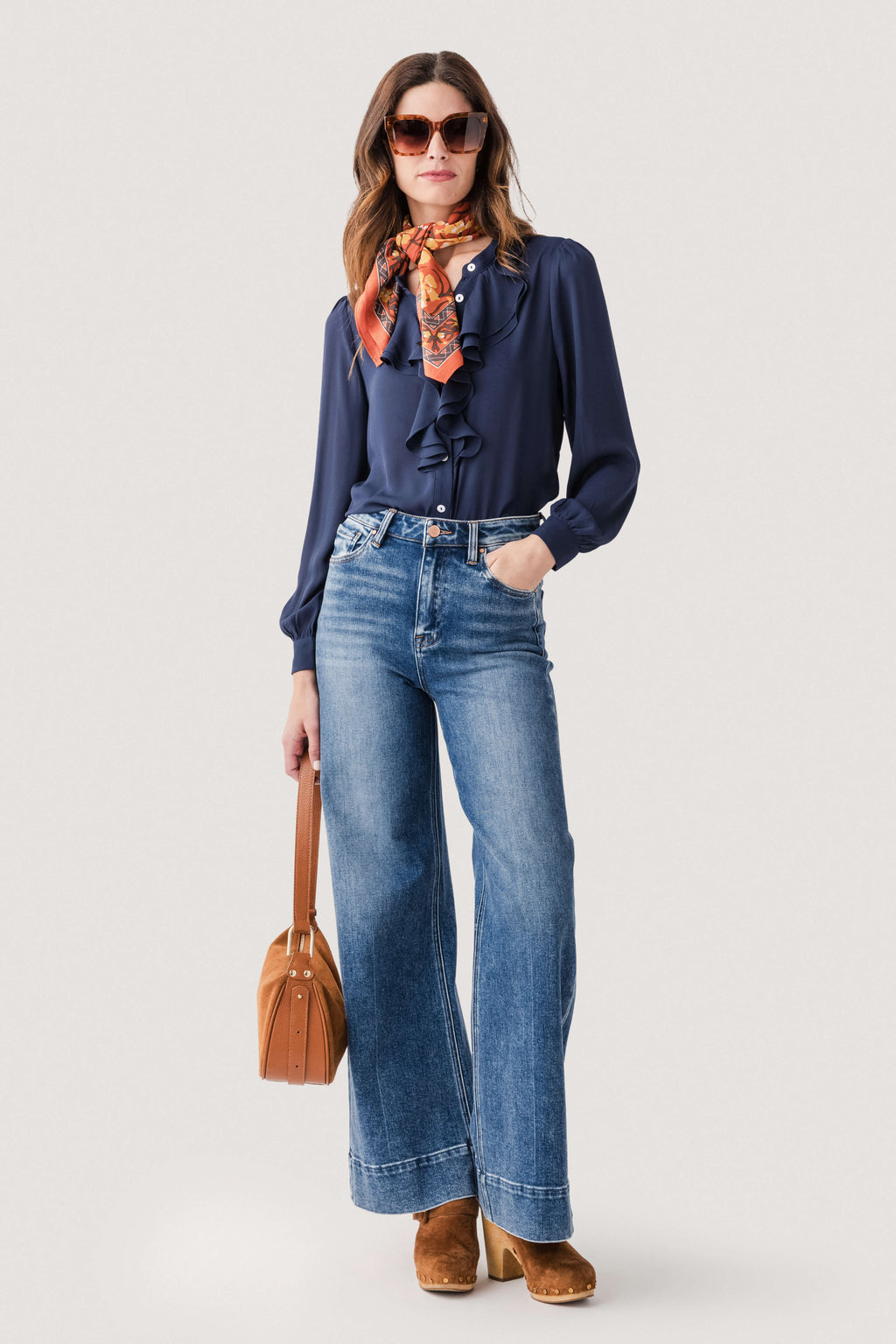 Molly Bracken Ruffle Neck Button Up Top