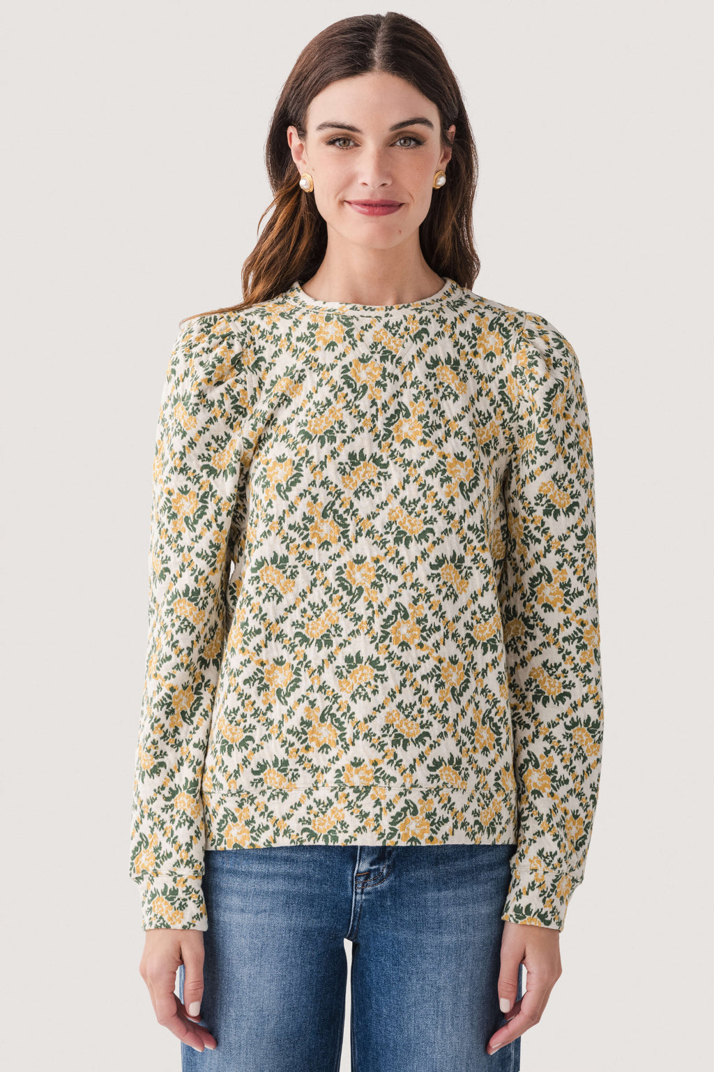 Fate Jacquard Fabric Puff Sleeve Top