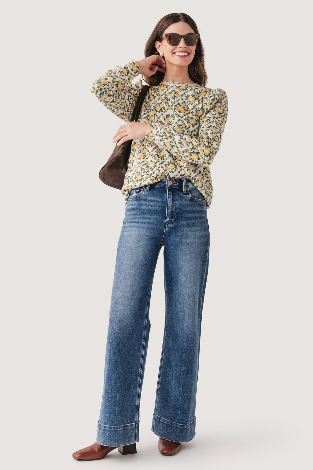 Fate Jacquard Fabric Puff Sleeve Top