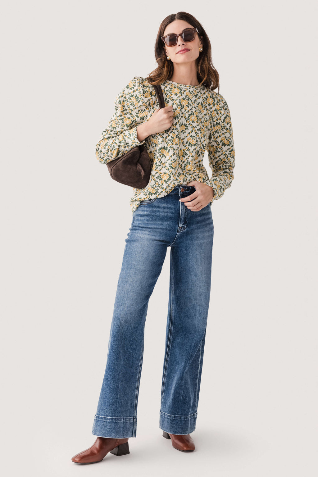 Fate Jacquard Fabric Puff Sleeve Top